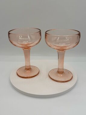 Set of 2 Pink Glass Coupe Glasses 4 oz  Mid-Century